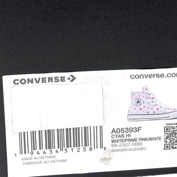 Converse Chuck Taylor Hi Sneakers White Pink Kid Women Size Canvas Shoes A05393F - Picture 9 of 10
